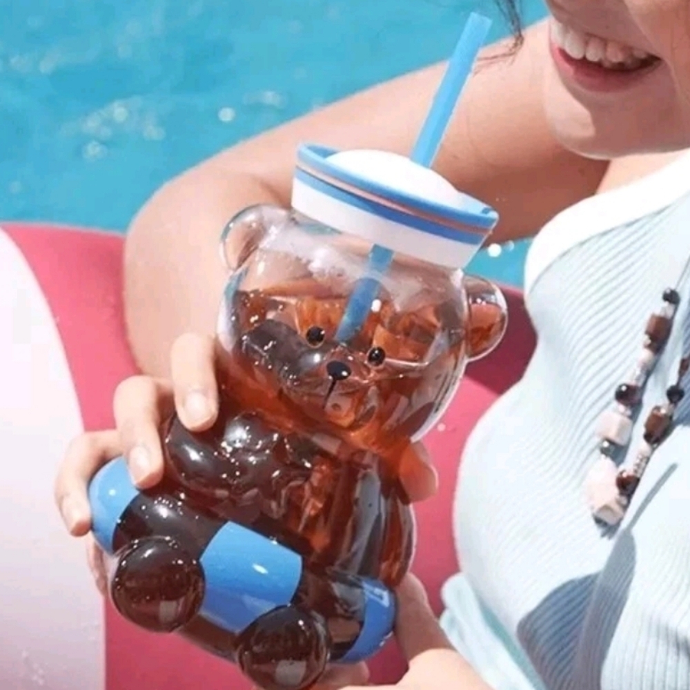 New China Starbucks Summer Seaside Series 27oz Swimming Bear Glass Sraw Cup - Picture 9 of 9